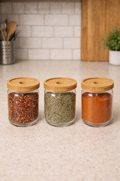 Kitchen Way 3-Piece Borosilicate 450ml Jar Set with Bamboo Gasket Lid Kw-788