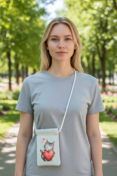 Malika KALPLI KEDİ TELEFON ÇANTASI, Bez Çanta, Omuz Çantası, ,Kanvas Çanta