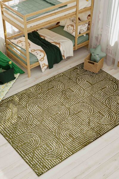 Lorente Home Mia Yeşil Viskon Dokuma Kaymaz Taban Yıkanabilir Çocuk Halısı 1465