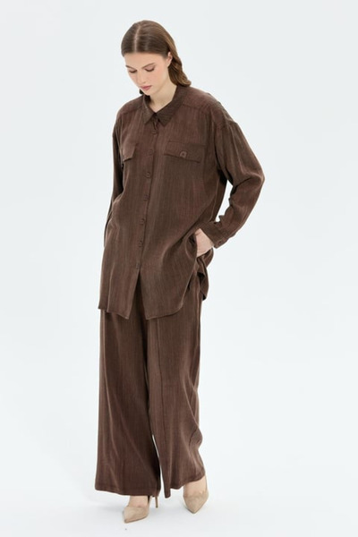MÜSEMMA Kadın Oversize Gömlek Yaka Midi Takım - Günlük Şıklık