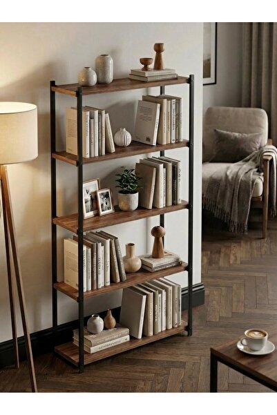 Pratico Orion 5 Raflı Metal Çok Amaçlı Kitaplık Tropik Ceviz