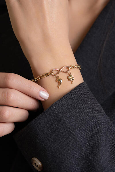 Bayar Gold 14 Ayar Altın İki Renkli Sonsuzluk İşaretli Zincir Bileklik-TK