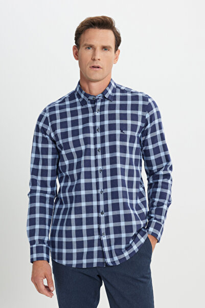 ALTINYILDIZ CLASSICS Men's Navy Blue 100% Cotton Oxford Slim Fit Slim Fit Pat...