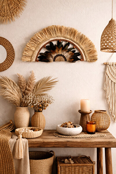 MoonArt Siyah Kuş Tüyü Detaylı Bohem Yelpaze