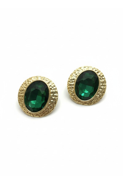 Tılsım Bijuteri Zümrüt Yeşili Kristal Taşlı Büyük Döküm Küpe