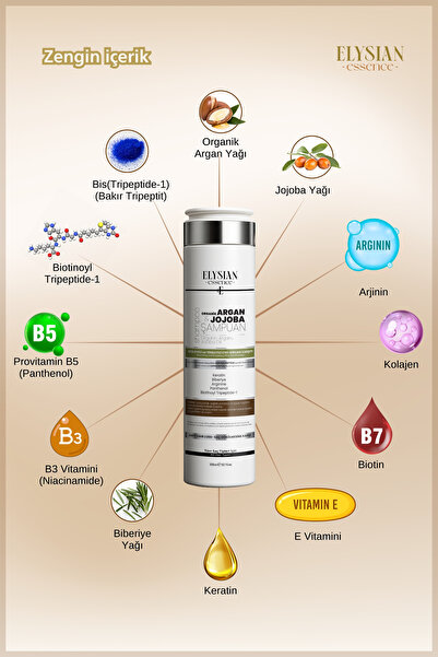 Elysian Essence Organik Argan & Jojoba Şampuanı | Copper Peptidli Saç Bakımı | Kırılma Karşıtı 300 ml