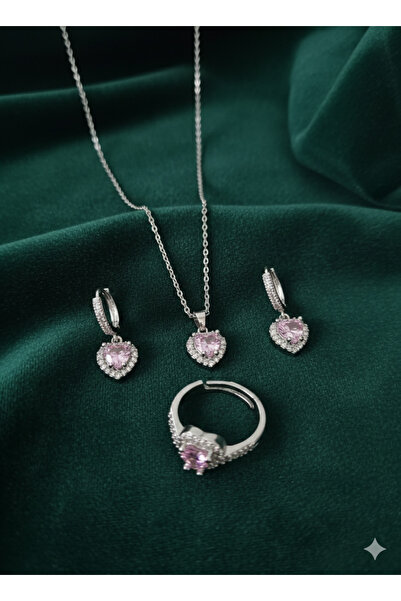 NAS fashion Çelik Zirkon Taşlı Kolye Küpe Yüzük Takı Seti Kutulu Hediye Paket...