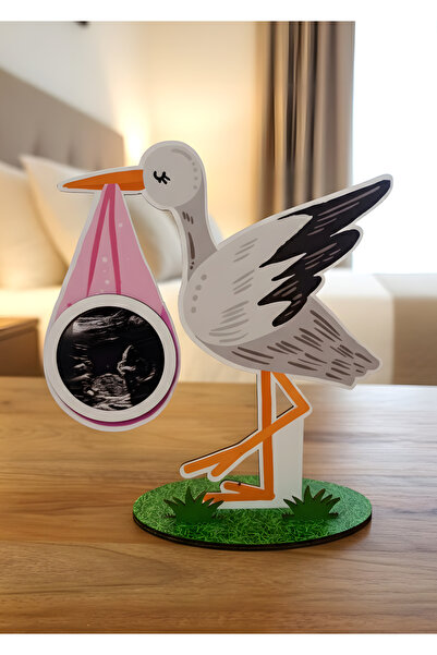 enozeli Leylekli Ultrason Görüntülü Hamile Anı Çerçevesi Pembe