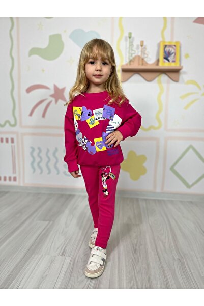 YİGİT BUTİK طقم بناتي مع بنطلون ضيق منقوش بالشخصيات