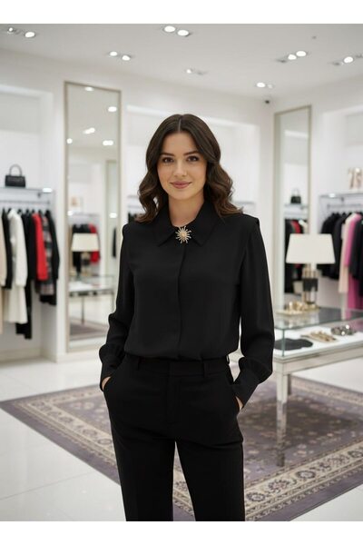 Anatim elegant women's shirt-type blouse with removable brooch