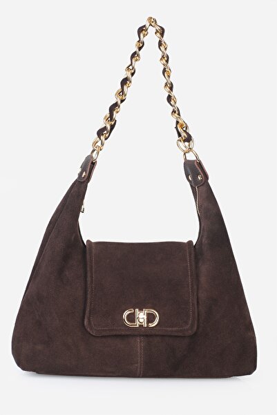 Alessia Bag حقيبة كتف من الجلد الطبيعي بتفاصيل سلسلة بروك