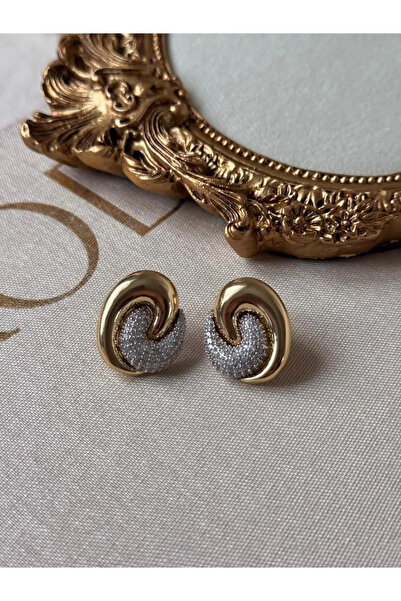 LEROSY CO. أقراط من الفولاذ المقاوم للصدأ مطلية بالذهب على شكل حلزوني مرصعة ب...