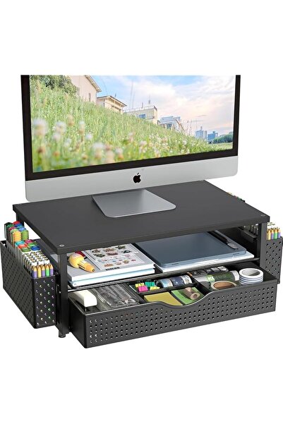 The Bros Desk Organizer and Accessories, Computer Monitor Stand Riser with Dr...