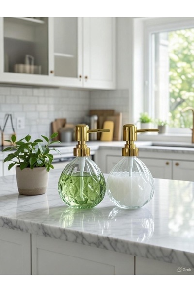 Trend Home Life 2 Li Elmas Kesim Cam Sıvı Sabunluk Seti 325 cc