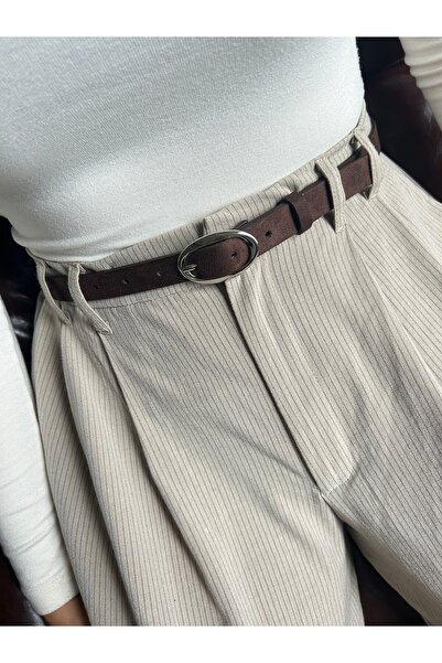 LİA KEMER Eminent Long Ring Patterned Suede Women's Silver Buckle Belt Jacket...