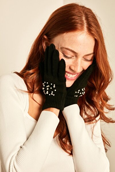 stravis Black Acrylic Gloves with Stones on Them