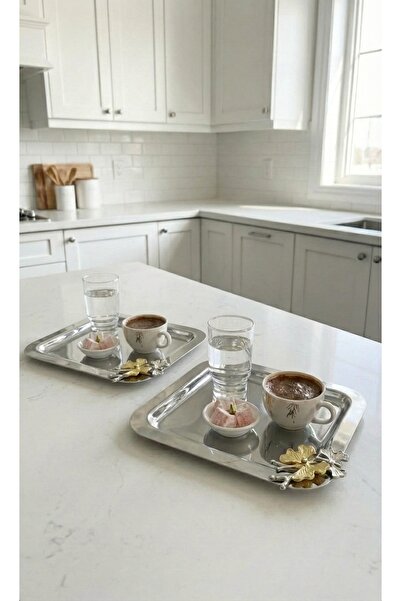 FABRIONA Shiny Silver/Gold Color 2-Piece Luxury Tray with Butterfly Detail 22...