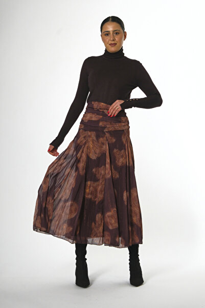 ABBRA Fusta din șifon cu model șal căptușit cu detaliu în talie pentru femei