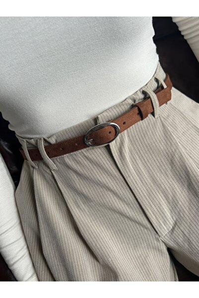 LİA KEMER Eminent Long Ring Patterned Suede Women's Silver Buckle Belt Jacket...