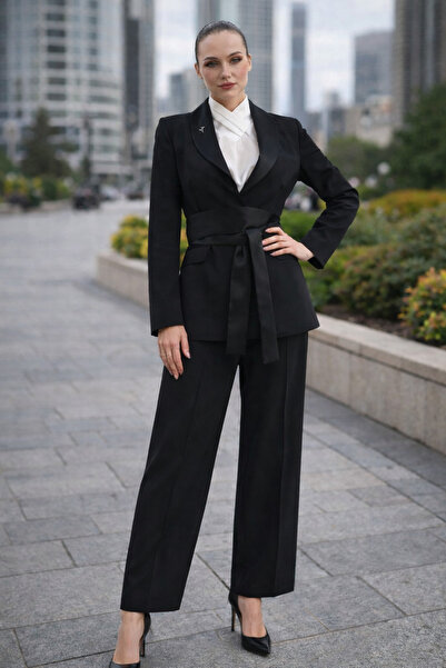 MODA S&S BZLİNE طقم بنطلون جاكيت بحزام أسود