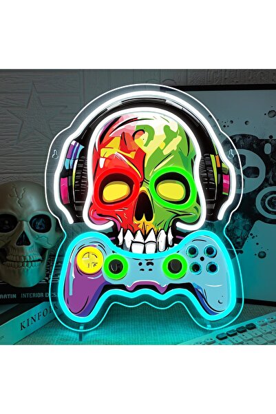 Slasa Skull Gaming Neon Sign LED 39x32 cm – Game Room Wall Decor