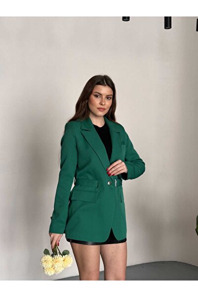 VESS MODA Belt Design Button Detailed Blazer Jacket