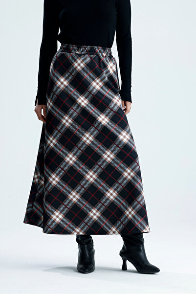 VOICTEC Plaid Pattern Elastic Waist Puff Scuba Skirt with Pockets (Size 38/44...