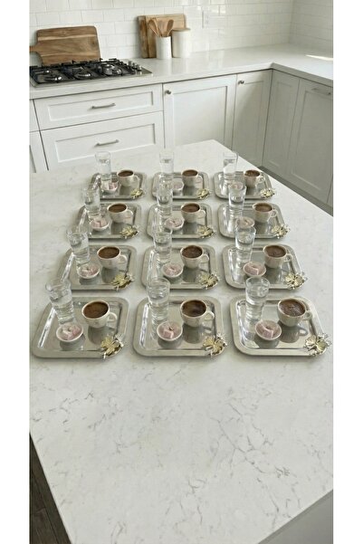 FABRIONA Shiny Silver/Gold Color 12-Piece Luxury Tray with Butterfly Detail 2...
