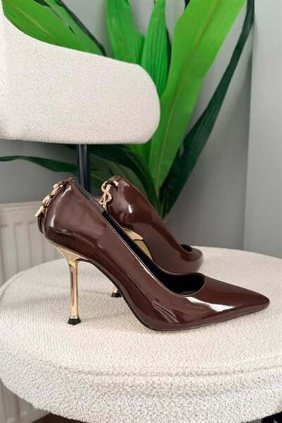 Les Passent Women's Alexal Brown Patent Leather Back Buckle Detail 10 cm Thin...