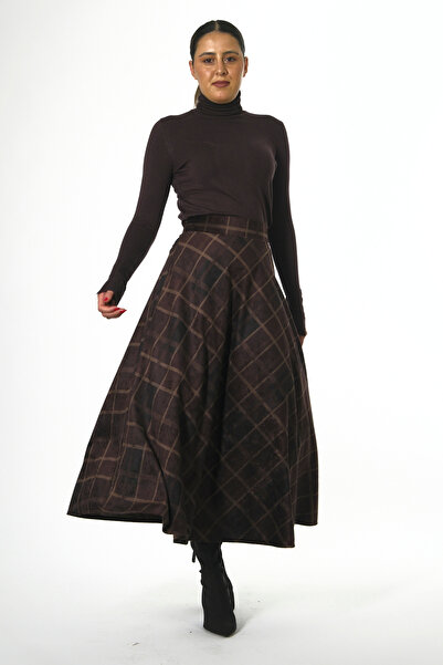 ABBRA Women's Suede Look Plaid Skirt