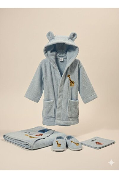 Csp Cassiope 4-Piece Bathrobe Baby Bath Set with Sweet Embroidered Figures