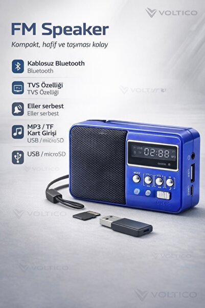 Voltico Mini Dijital Ekranlı Taşınabilir Bluetooth Hoparlör – USB Destekli, G...