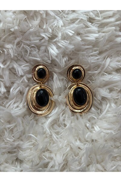 FASHION أقراط فولاذية مزينة باللؤلؤ الأسود