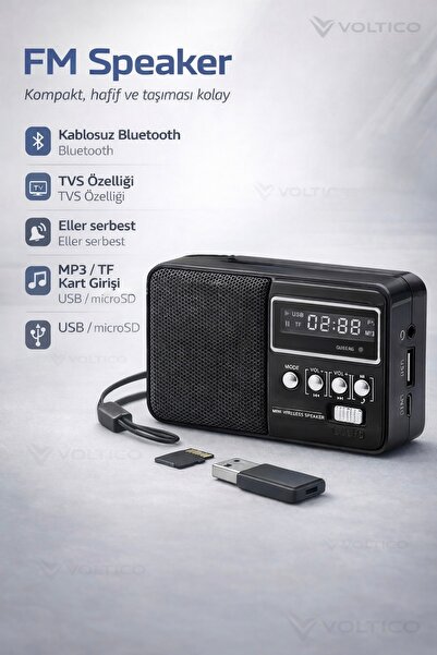 Voltico Mini Dijital Ekranlı Taşınabilir Bluetooth Hoparlör – USB Destekli, G...