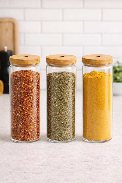 Kitchen Way 3-Piece Borosilicate 1500ml Jar Set with Bamboo Gasket Lid Kw-791