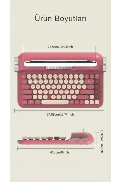 Coverzone Retro Daktilo Klavye Bluetooth & 2.4G, Standlı, Yuvarlak Tuşlu, Ergonomik, Sessiz AJAZZ AF84
