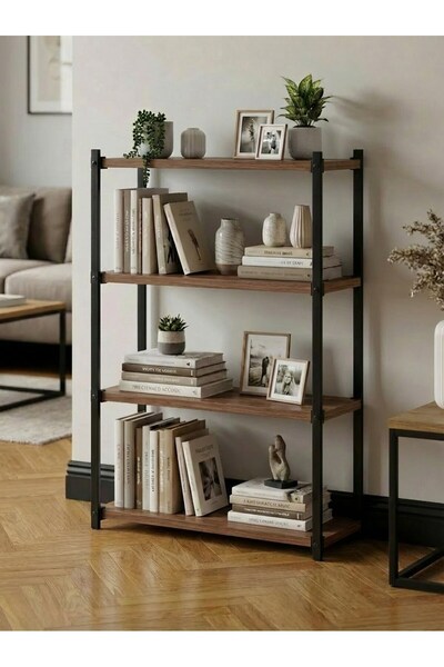 Pratico Orion 4 Raflı Metal Çok Amaçlı Kitaplık Tropik Ceviz