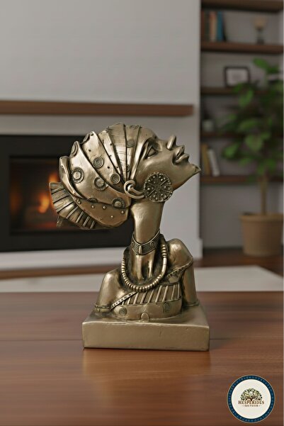 hesperides Bronz Antik Etnik Kadın Büstü - Dekoratif Afrika Esintili Büyük Bo...