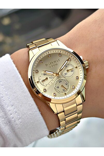 JG. Polo Club Functional Steel Cord Steel Case Gold Color Women Wristwatch S0...