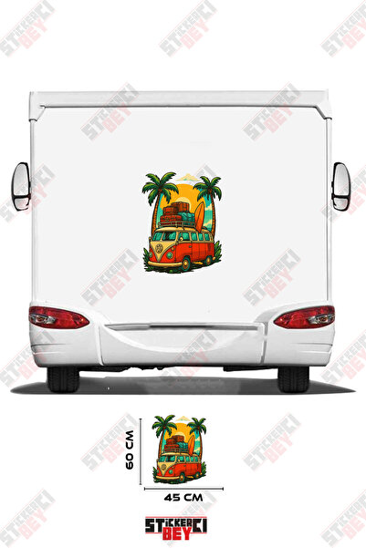 STİCKERCI BEY ملصق كرفان بتصميم صيفي يصور كرفانًا يقف بين أشجار النخيل