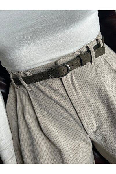 LİA KEMER Eminent Long Ring Patterned Suede Women's Silver Buckle Belt Jacket...