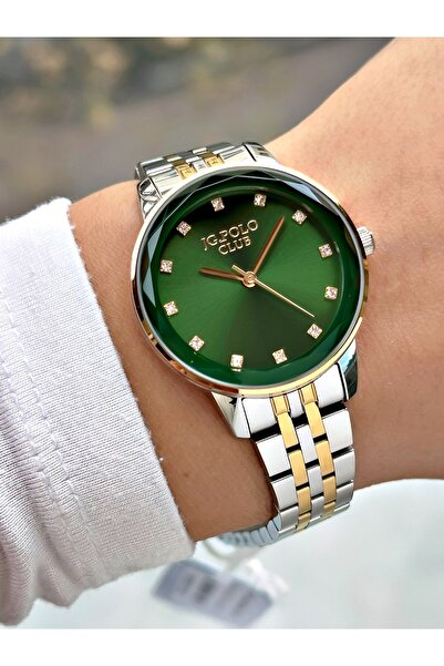 JG. Polo Club ساعة يد نسائية بتصميم خاص من الفولاذ وعلبة فولاذية باللون الذهب...