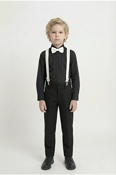 Mnk Baby&Kids Costum pentru băiat cu cămașă colorată M00788 NEGRU - ALB