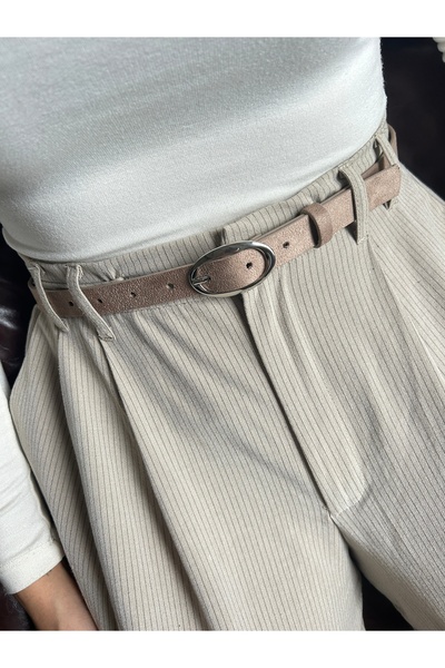 LİA KEMER Eminent Long Ring Patterned Suede Women's Silver Buckle Belt Jacket...