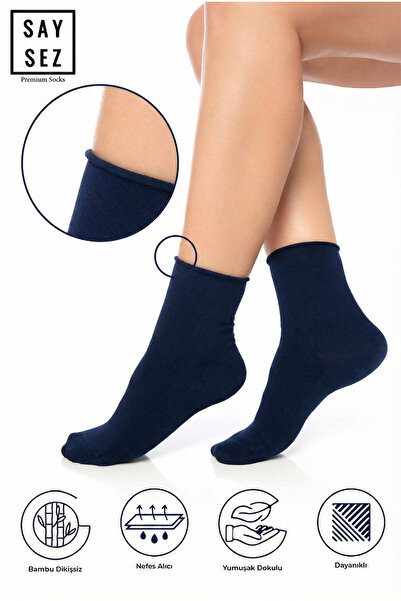SAYSEZ Bamboo Women's Elasticless Navy Blue Socket Stitch-Free Premium Socks ...