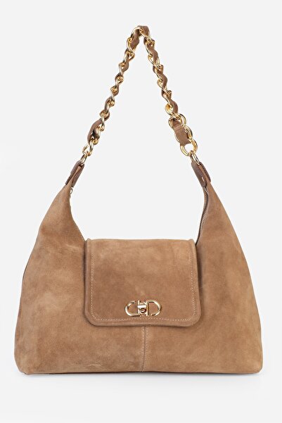 Alessia Bag Brooke Chain Detailed Genuine Leather Shoulder Bag