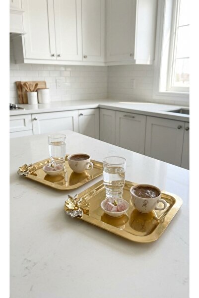 FABRIONA Shiny Silver/Gold Color 2-Piece Luxury Tray with Butterfly Detail 22...