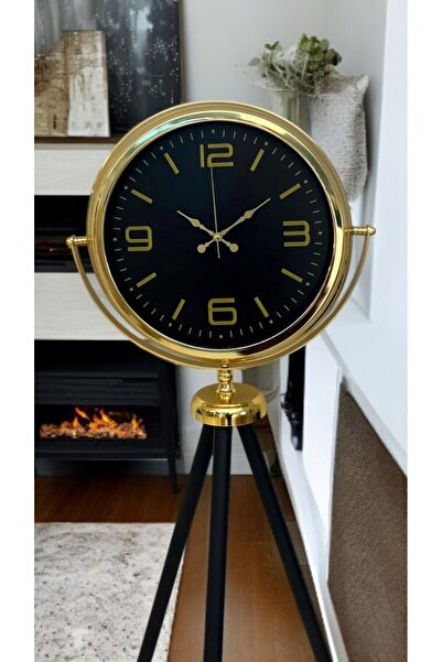 MericLine ساعة ذات تصميم زخرفي ذهبي مع حامل ثلاثي القوائم