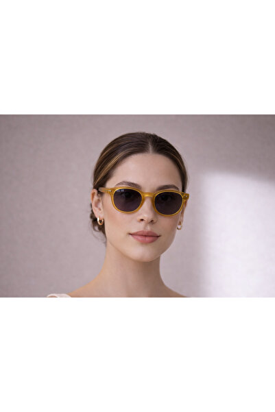 Marco Salvadori ORJİNAL Kadın Oval Sarı Çerçeve Kahverengi Cam Güneş Gözlüğü ...