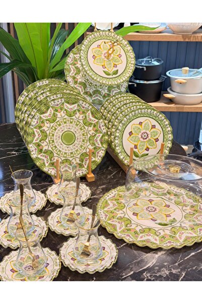 Onedekor 34 Parça Montsechia Vidalii Yaldızlı 6 Kişilik Pasta Çay Servis İkra...